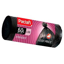 Мешки для мусора 60 л, черные, в рулоне 20 шт., ПНД, 7,4 мкм, 720х600 мм, PACLAN, 600820 в Хабаровске