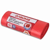 Мешки для мусора 60 л, красный, в рулоне 20 шт., ПНД, 10 мкм, 680х580 мм, LAIMA, 606702