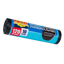 Мешки для мусора 120 л, с ушками, черные, в рулоне 10 шт., ПНД, 15 мкм, 1100х700 мм, Крепак, 4607075710474 в Хабаровске