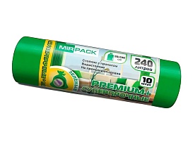 Мешки для мусора 240 л, ароматизированные, зеленые, в рулоне 10 шт., ПВД 45 мкм, 1300х930 мм, PREMIUM+, 240108301 в Хабаровске