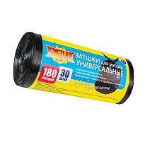 Мешки для мусора 180 л, черные, в рулоне 30 шт., ПНД, 20 мкм, 1150х800 мм, Крепак, 4607075710139 в Хабаровске