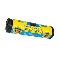 Мешки для мусора 120 л, с ушками, черные, в рулоне 10 шт., ПНД, 13 мкм, 1050х680 мм, Крепакоф, 4607075710252 в Хабаровске