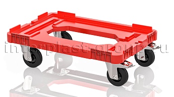 Тележка пластиковая с отверстием 2 колеса с тормозом усиленная красная в Хабаровске Тележка пластиковая с отверстием 2 колеса с тормозом усиленная красная в Хабаровске