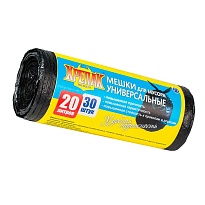 Мешки для мусора 20 л, черные, в рулоне 30 шт., ПНД, 10 мкм, 550х440 мм, Крепак, 4607075710092 в Хабаровске