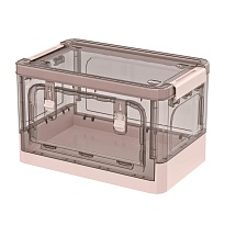 Ящик пластиковый складной прозрачный коричневый, дно розовое, 360х235х230 мм, с колесиками в Хабаровске